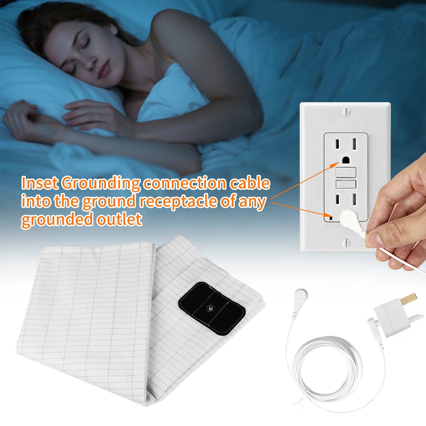 10% Silver Fiber Grounding Sheet Flat Bedsheet with Grounding Cord Organic Cotton Health Sheet Natural Wellness Release Stress