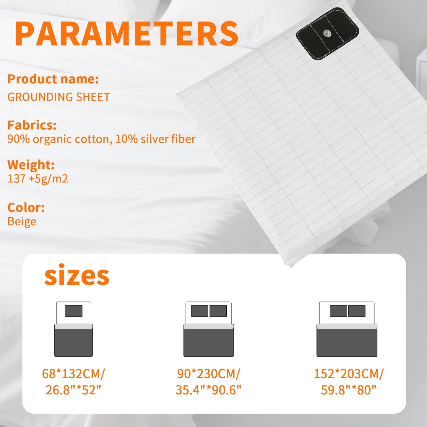 10% Silver Fiber Grounding Sheet Flat Bedsheet with Grounding Cord Organic Cotton Health Sheet Natural Wellness Release Stress