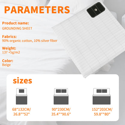 10% Silver Fiber Grounding Sheet Flat Bedsheet with Grounding Cord Organic Cotton Health Sheet Natural Wellness Release Stress