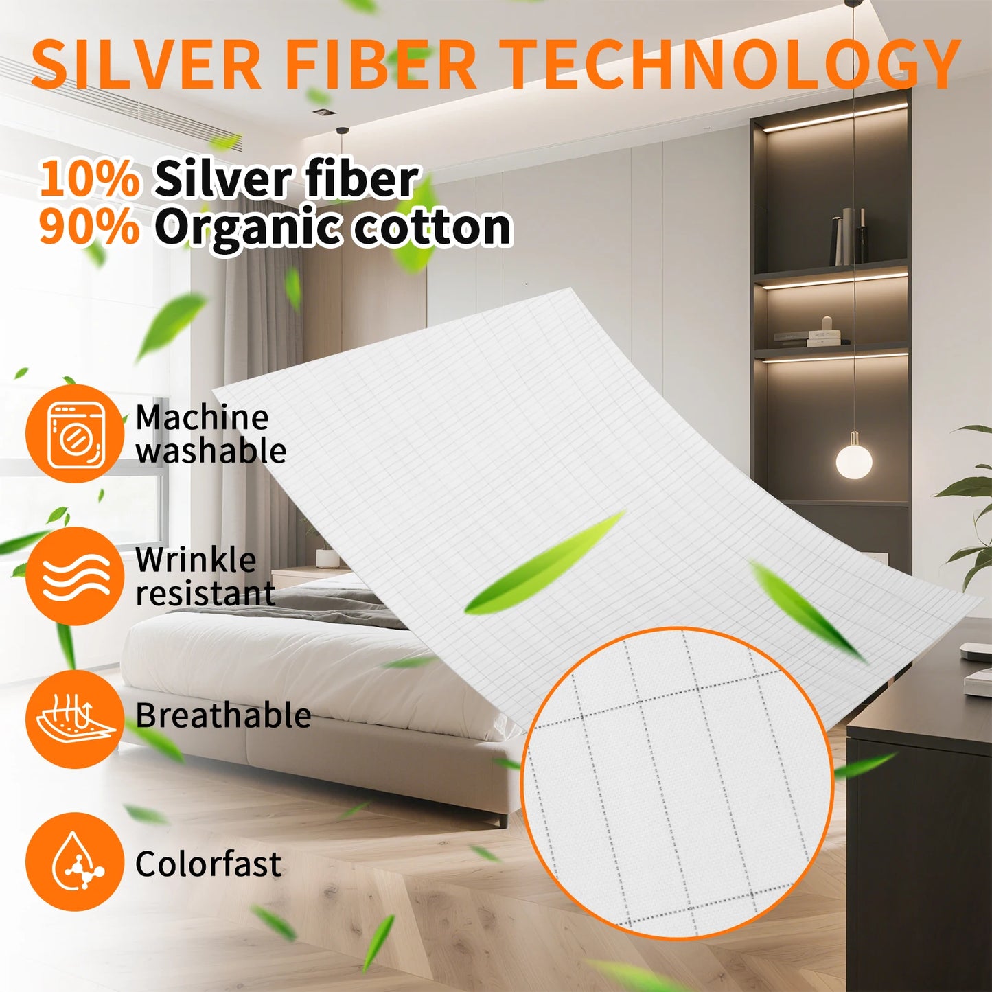 10% Silver Fiber Grounding Sheet Flat Bedsheet with Grounding Cord Organic Cotton Health Sheet Natural Wellness Release Stress